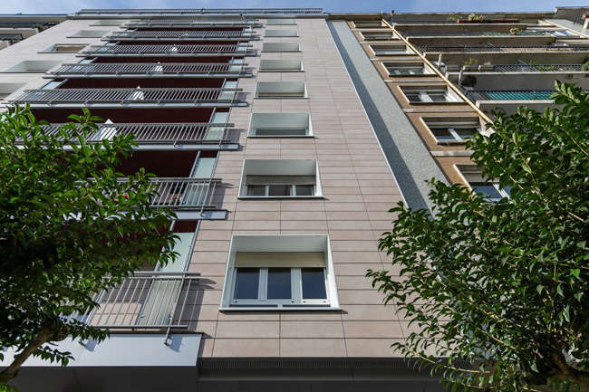 rehabilitación de fachada de fachada en Donostia. Detalle de la fachada ventilada